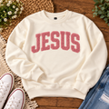 ✝️💕 JESUS Pink Varsity Cropped Sweatshirt – Cream