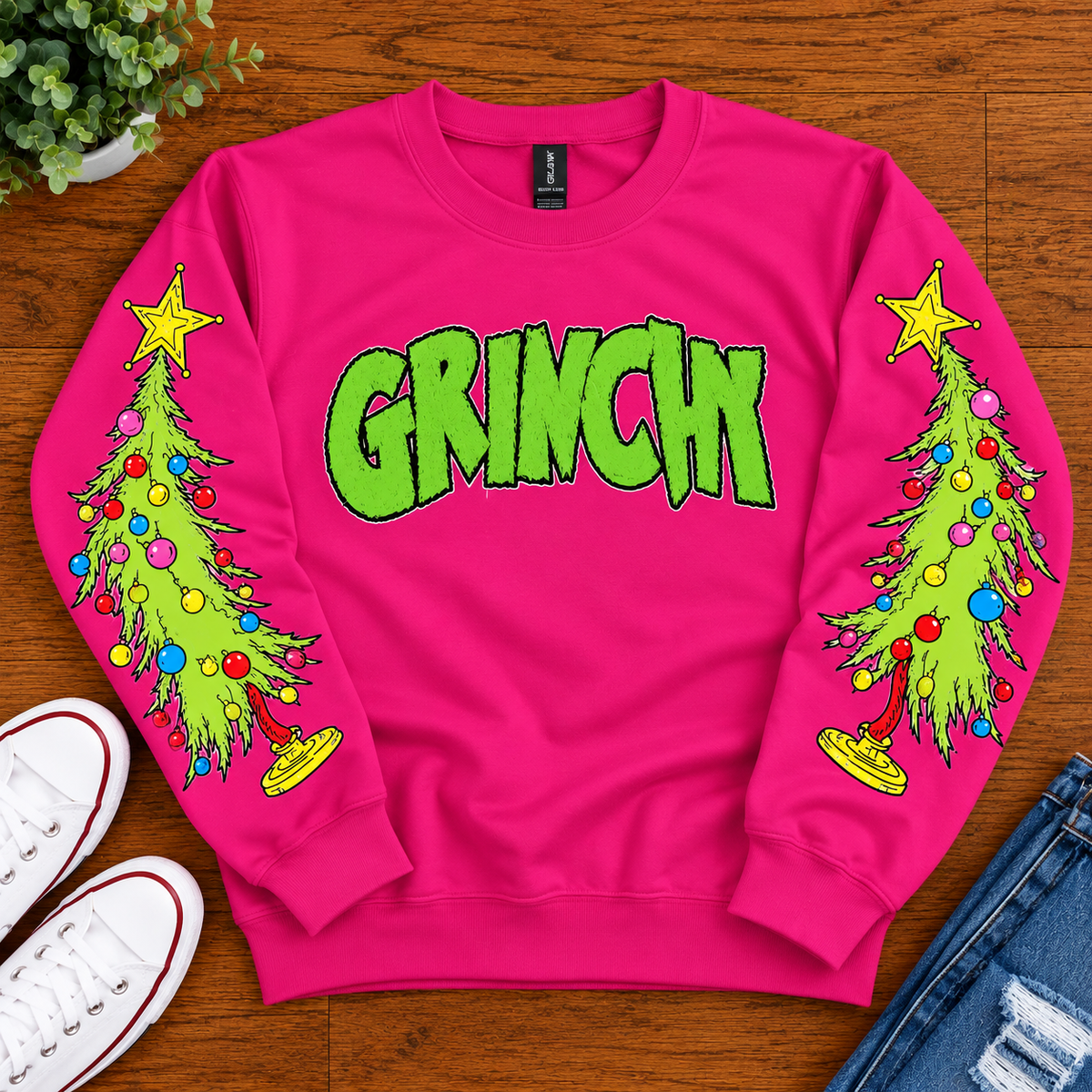 🎄💗 Grinch Christmas Crewneck Sweatshirt – Hot Pink