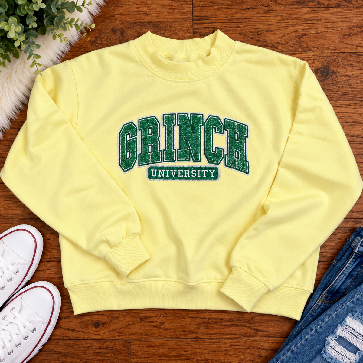 🎄💚 Grinch University Crewneck Sweatshirt – Butter Yellow