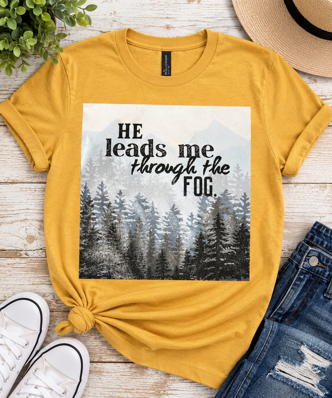 🌲 He Leads Me Through the Fog Faith Graphic Tee